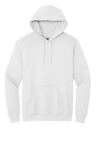 Custom white hoodie for printing with soft fabric and front pocket, ideal for DTF transfers in Texas.